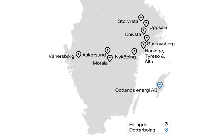 Karta med våra orter med fjärrvärme