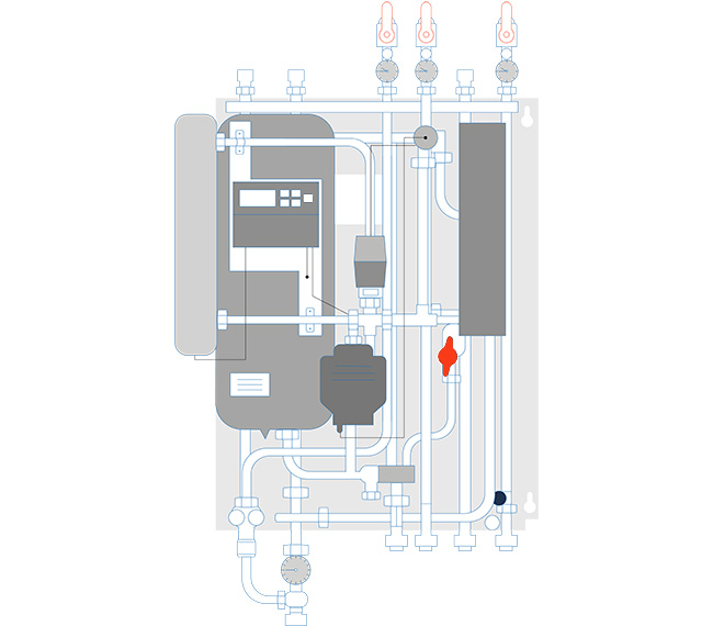 Illustration över var påfyllningsventilen finns i fjärrvärmecentralen