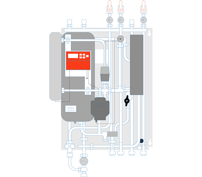 Illustration över var reglercentralen finns i fjärrvärmecentralen