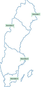Karta med Sveriges 4 elområden