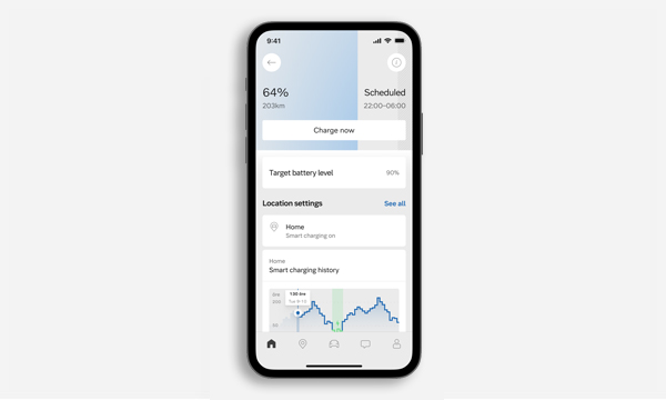 Mobiltelefon med Volvos app