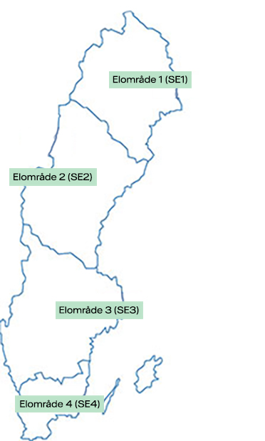 Karta med Sveriges fyra elområden