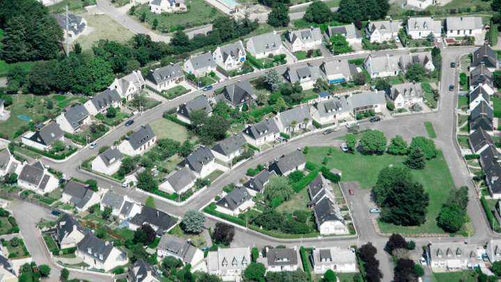 Flygbild över bostadsområde