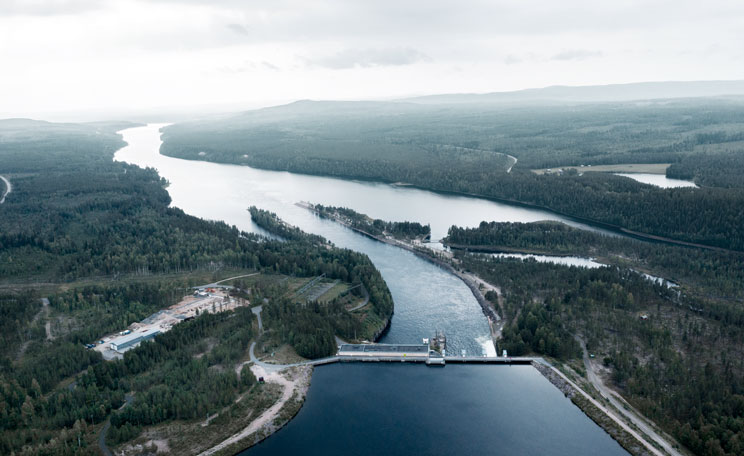 Flygfoto över Laxede vattenkraftverk