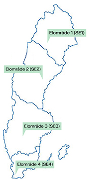 Karta med Sveriges fyra elområden