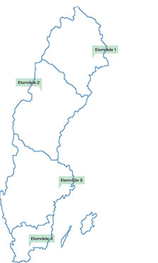 Karta med Sveriges fyra elområden