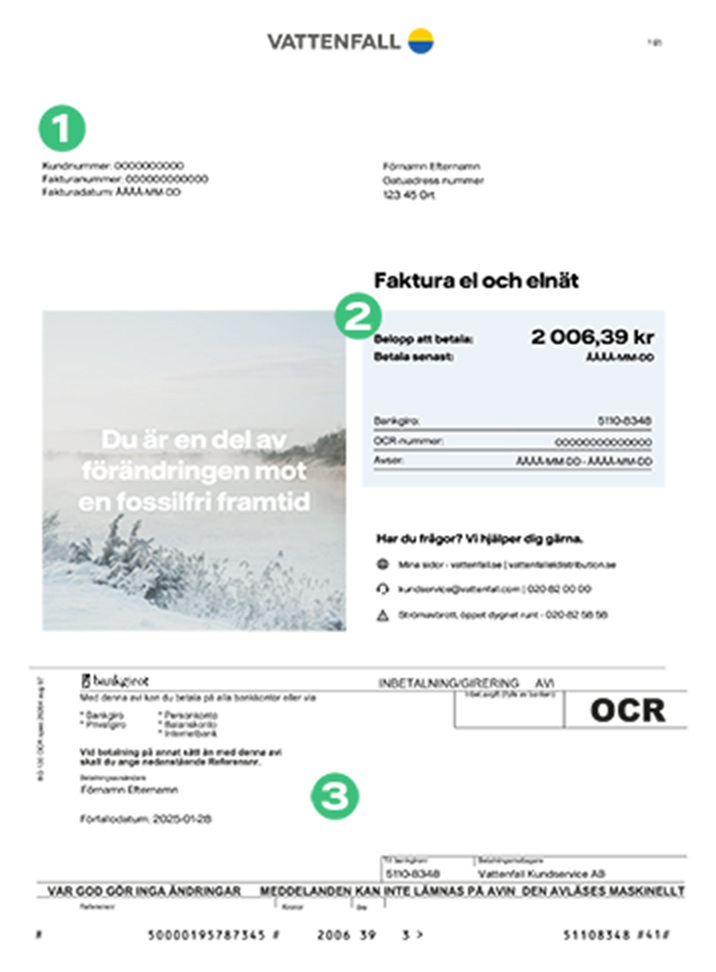 Framsidan av en elfaktura